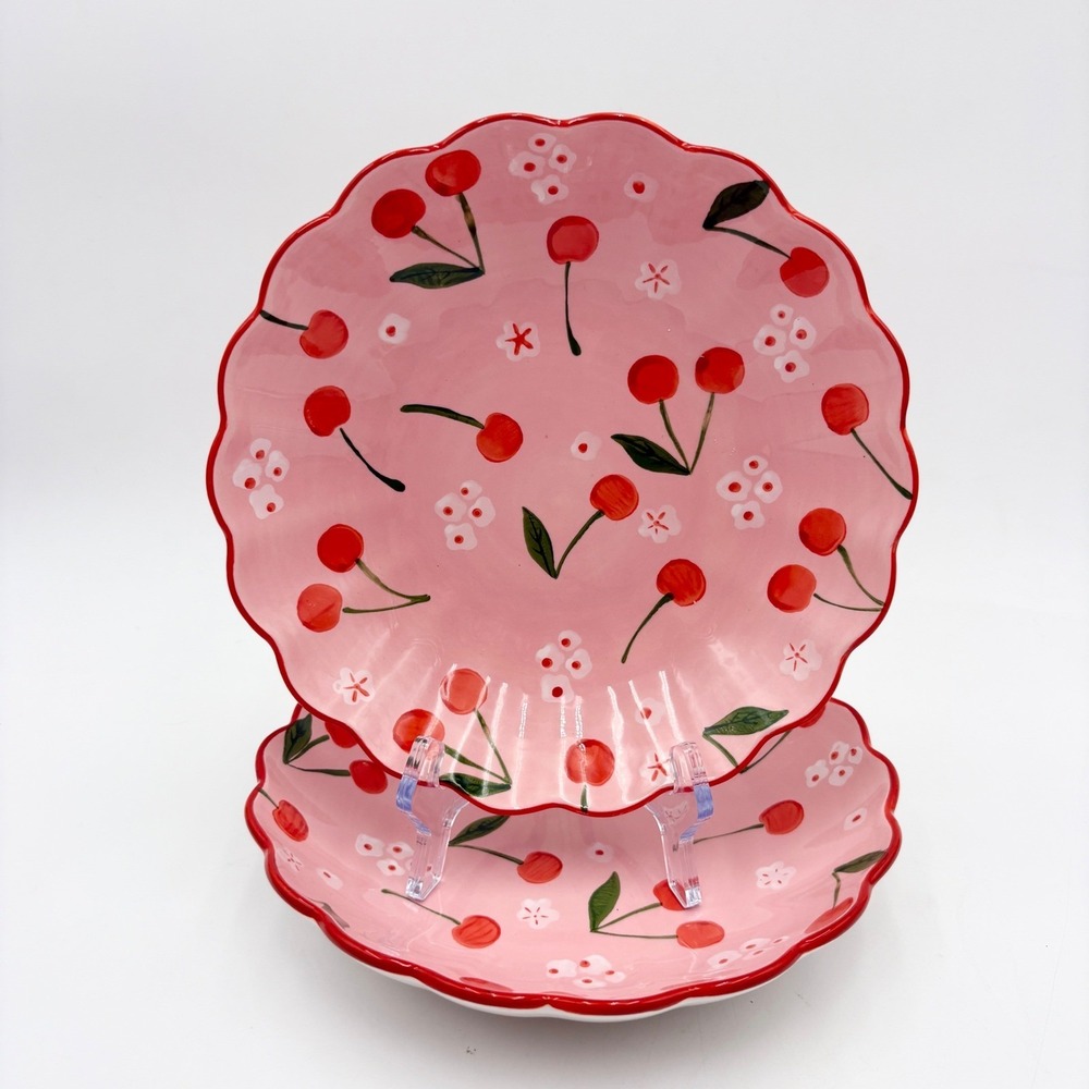 Potters Studio Pink Cherry Dessert Bowls Set of 2 Decorative Serving Dishes